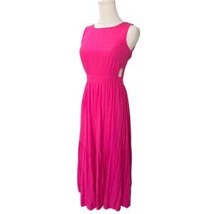 SINCERELY JULES Hot Pink Open Back/Sides Smocked Tie-Back Tier Maxi Dress